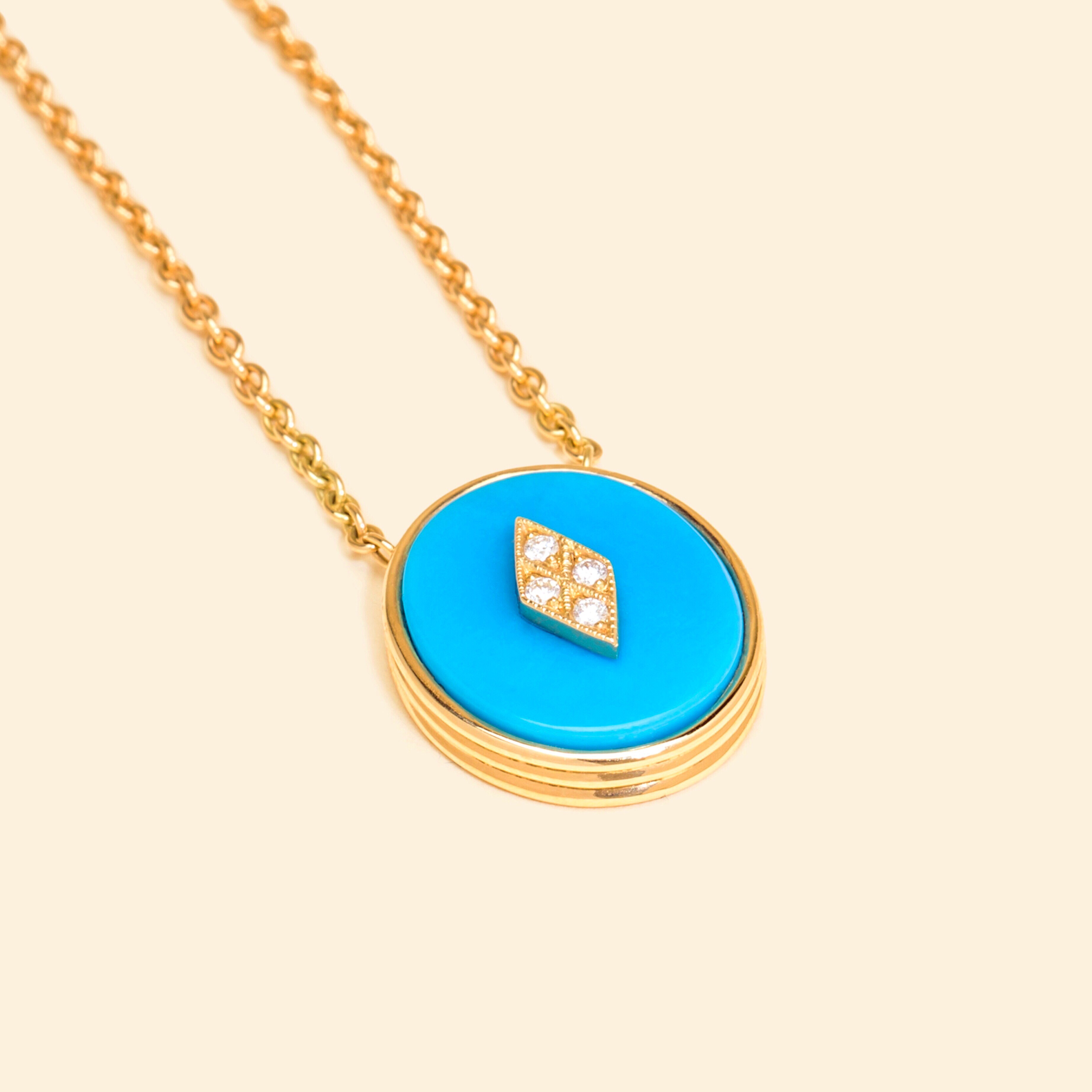 Collier Or Jaune, 18 carats, Turquoise