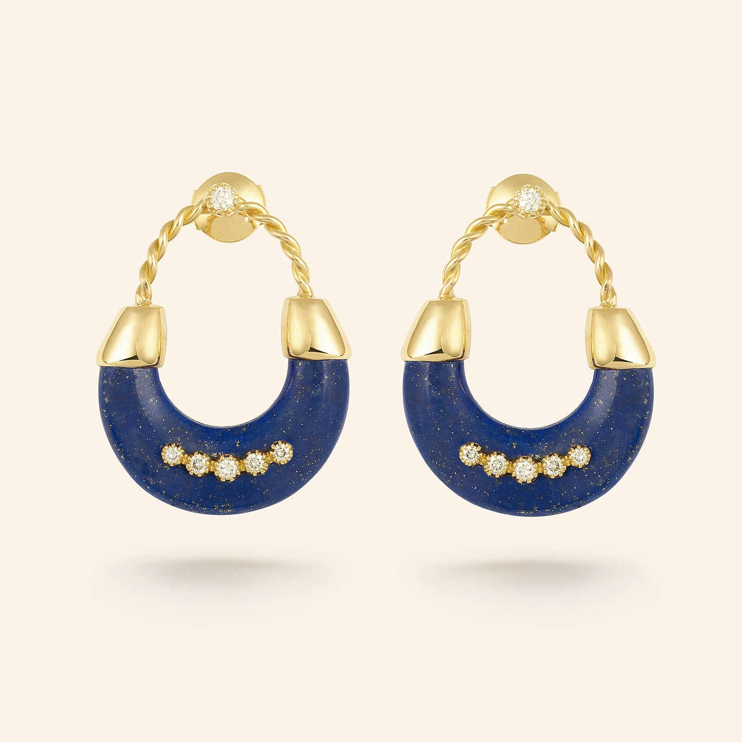 Boucles d'oreilles OR JAUNE 18 CARATS LAPIS LAZULI
