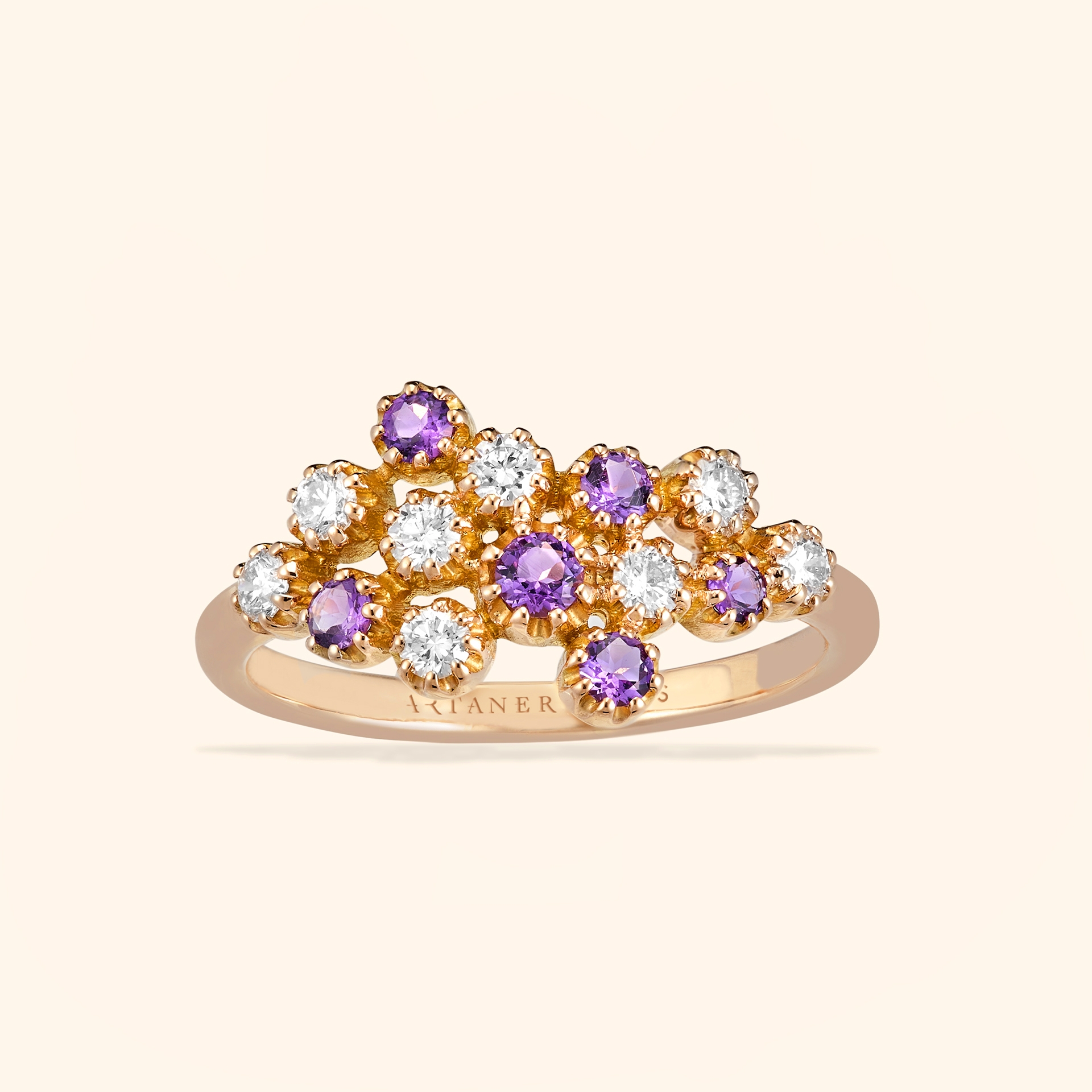 Bague Or rose 18 Carats, Diamants & Améthystes