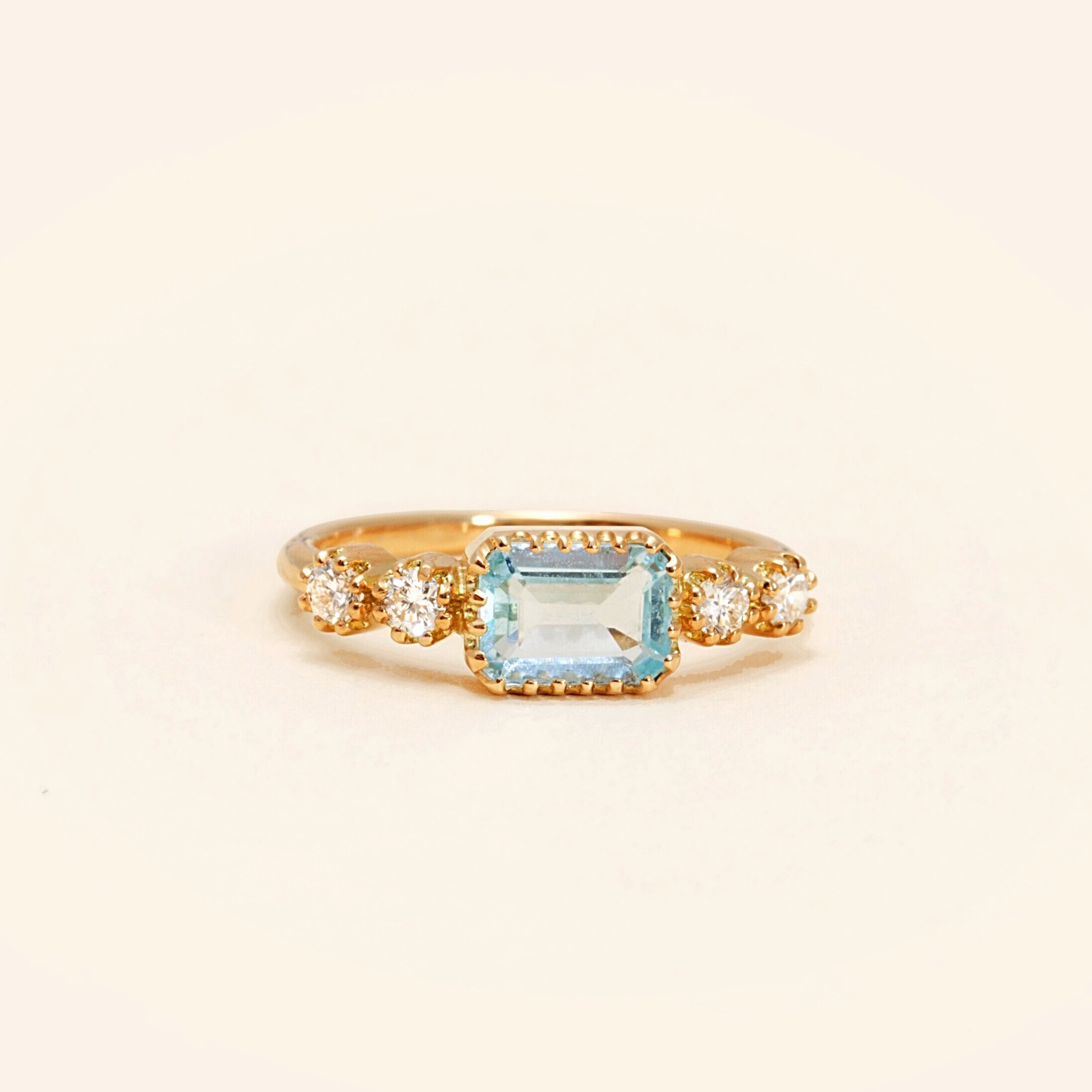 Bague Or Jaune 18 Carats, Aigue-marine